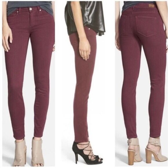 Y2K Paige Peg Skinny Slim Jeans Women’s 28 Burgundy Maroon Swiftie Academia Vamp - Picture 2 of 14